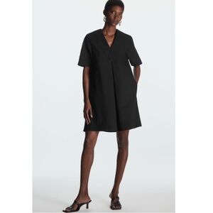 COS V Neck Black Mini Dress 10 Minimalist Pockets Oversized Lagenlook A Line LBD